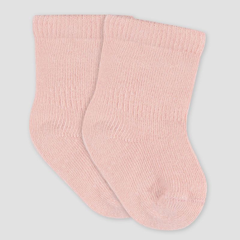 slide 4 of 9, Gerber Baby 6pk Wiggle Proof Socks - Pink 0-6M: Crew Height, Knit Construction, 6 ct