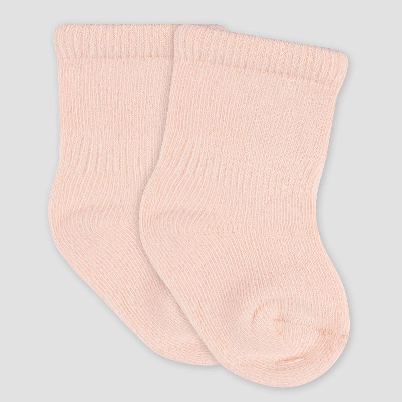 slide 7 of 9, Gerber Baby 6pk Wiggle Proof Socks - Pink 0-6M: Crew Height, Knit Construction, 6 ct