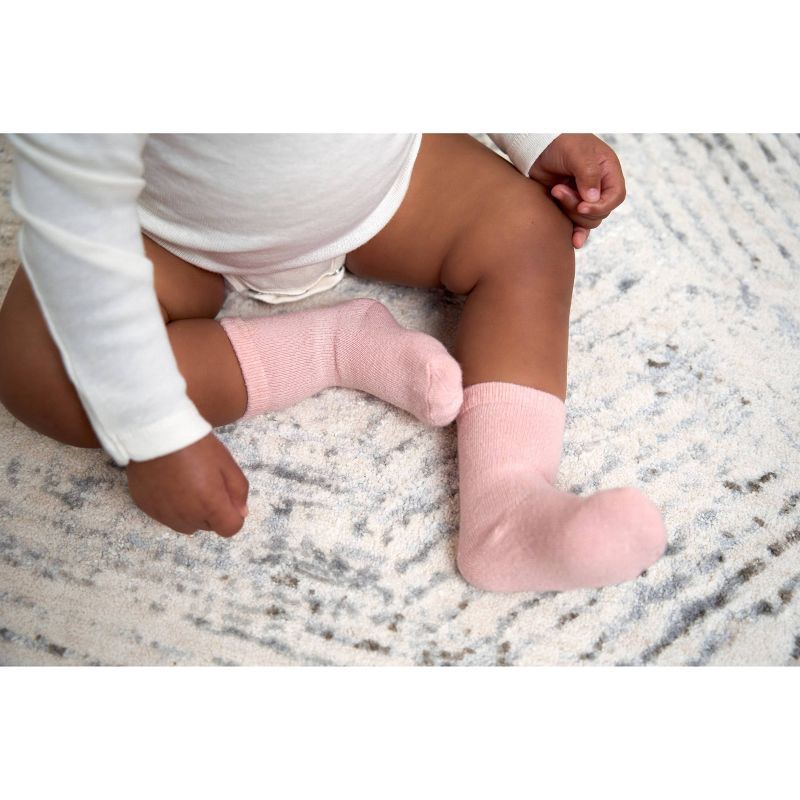 slide 8 of 9, Gerber Baby 6pk Wiggle Proof Socks - Pink 0-6M: Crew Height, Knit Construction, 6 ct