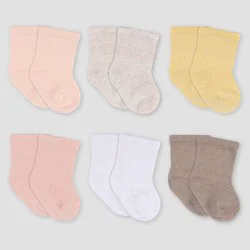 Gerber Baby 6pk Wiggle Proof Socks - Pink 0-6M: Crew Height, Knit Construction