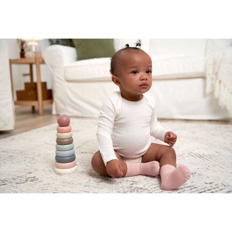 slide 9 of 9, Gerber Baby 6pk Wiggle Proof Socks - Pink 6-12M: Crew Height, Tagless Design, 6 ct