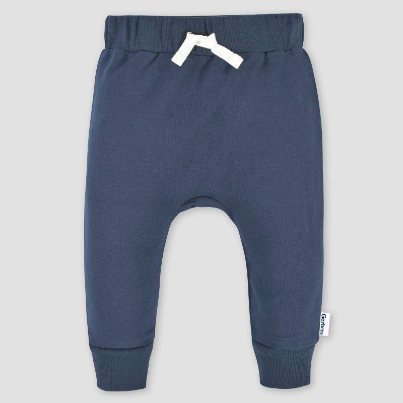 slide 2 of 4, Gerber Baby 3pk Jogger Pants - Heathered Gray Newborn: Cotton & Spandex, Elastic Ankle, Pull-On Waist, 3 ct