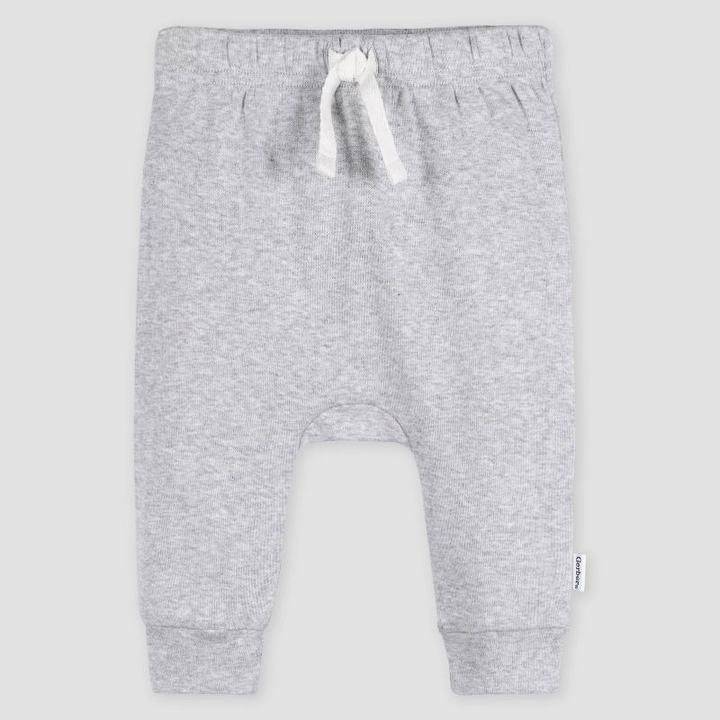 slide 4 of 6, Gerber Baby 3pk Jogger Pants - Heathered Gray Newborn: Cotton & Spandex, Elastic Ankle, Pull-On Waist, 3 ct