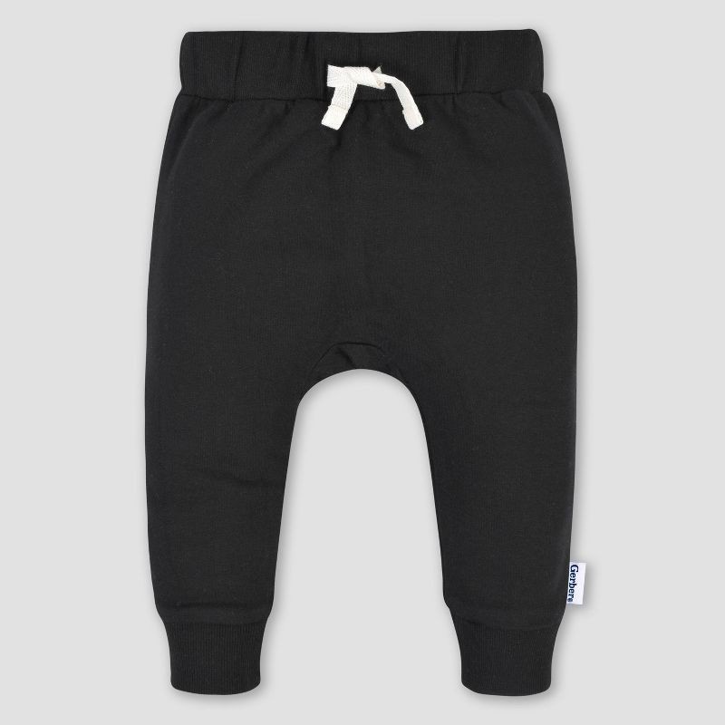 slide 3 of 4, Gerber Baby 3pk Jogger Pants - Heathered Gray Newborn: Cotton & Spandex, Elastic Ankle, Pull-On Waist, 3 ct