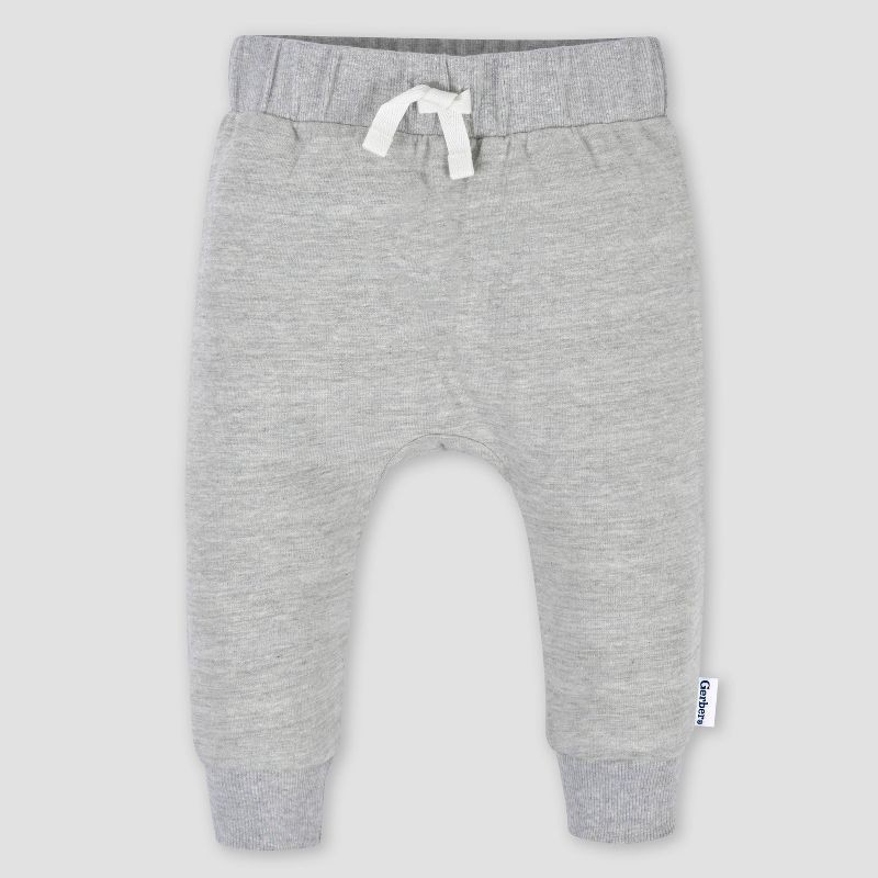 slide 4 of 4, Gerber Baby 3pk Jogger Pants - Heathered Gray Newborn: Cotton & Spandex, Elastic Ankle, Pull-On Waist, 3 ct