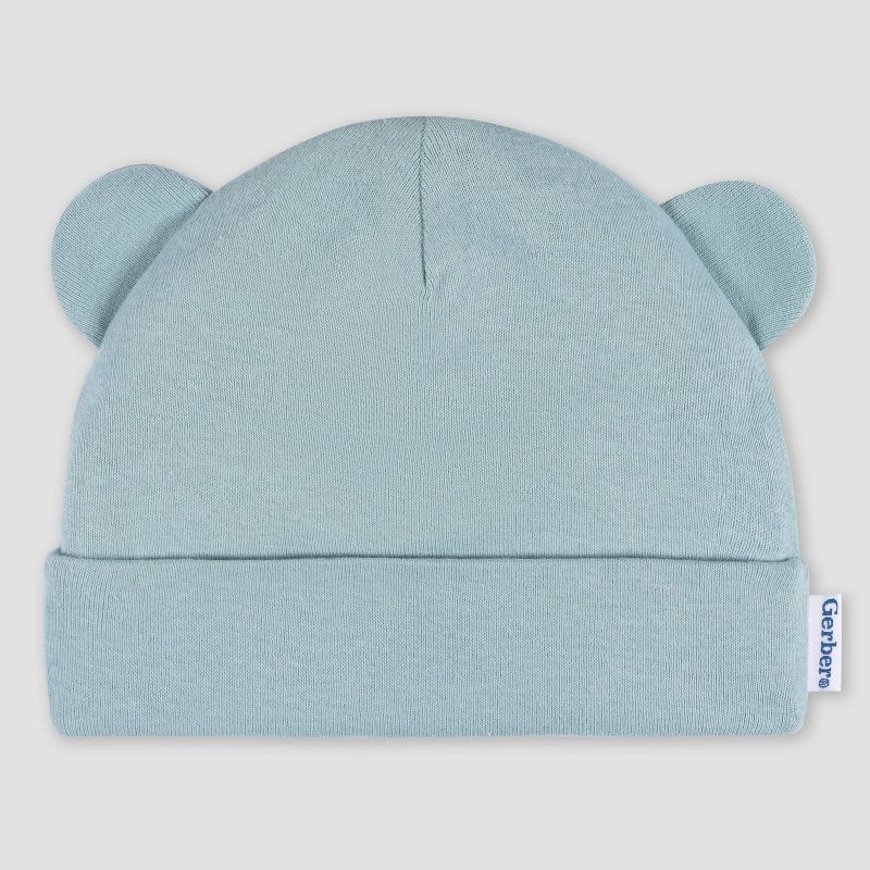 slide 7 of 7, Gerber Baby 6pk Hat & Mitten Set - Blue: Cotton Knit, Elastic Cuffs, 12 Months, Solid Pattern, 6 ct