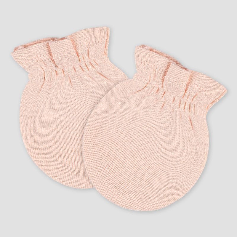 slide 4 of 7, Gerber Baby 6pk Hat & Mitten Set - Pink: Cotton Knit, Elastic Cuffs, 12 Months, 6 ct