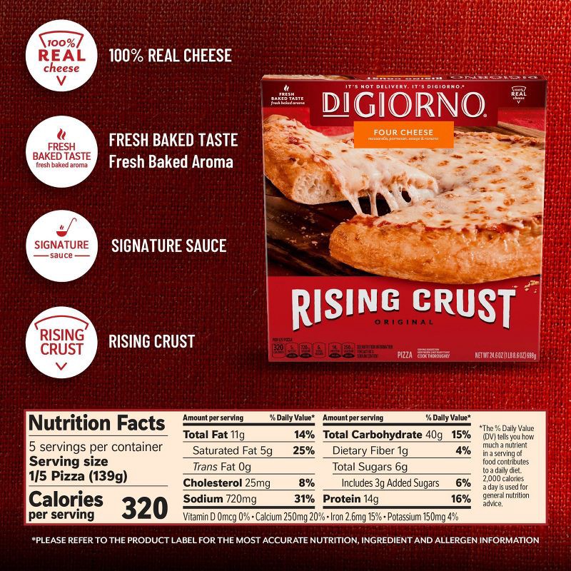 slide 6 of 8, DiGiorno Rising Crust Four Cheese Frozen Pizza - 24.6oz, 24.6 oz