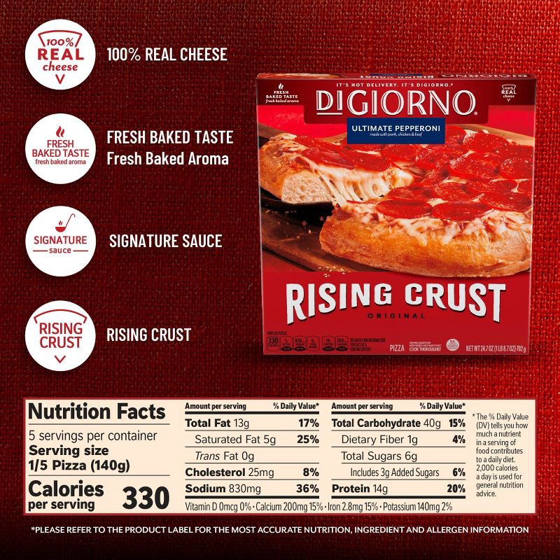 slide 6 of 8, DiGiorno Rising Crust Pepperoni Frozen Pizza - 24.7oz, 24.7 oz