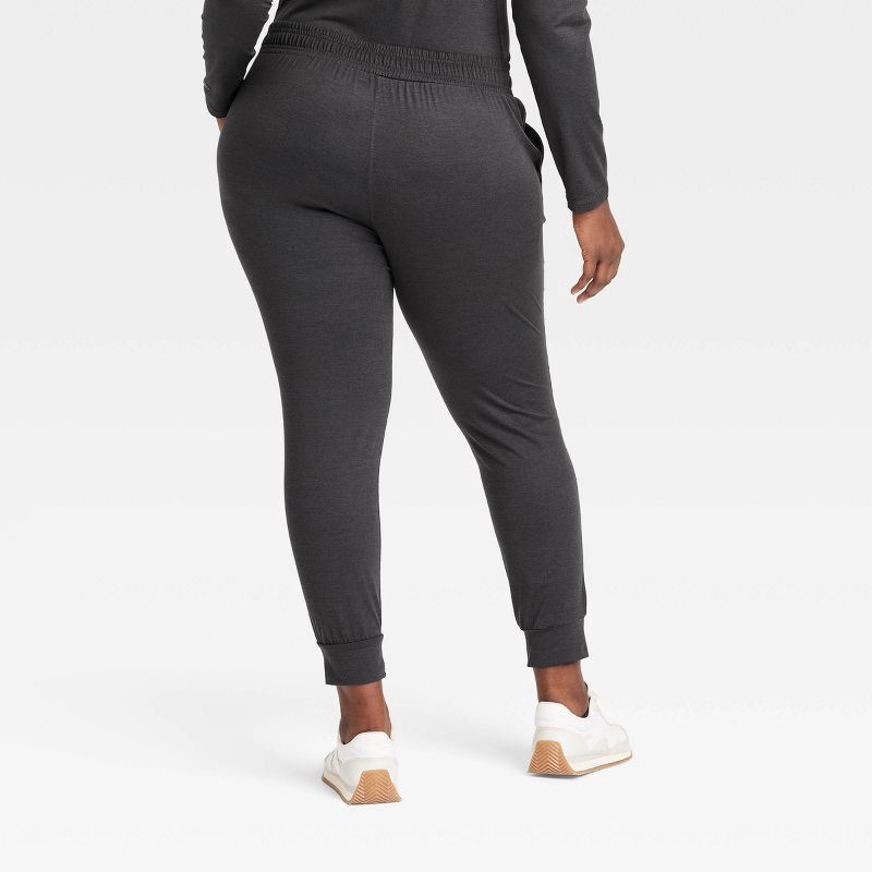 slide 4 of 5, Women's Soft Stretch Mid-Rise Jogger Pants - All In Motion™ Heathered Black L: Recycled Polyester, Spandex, Slim Fit, UPF 50+, 1 ct