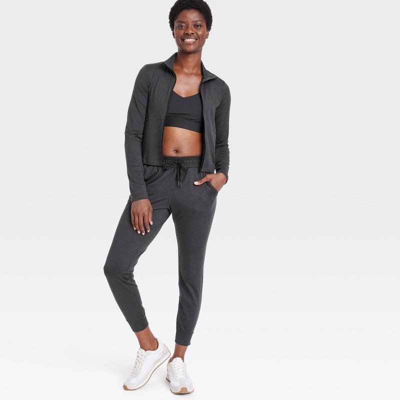 slide 5 of 5, Women's Soft Stretch Mid-Rise Jogger Pants - All In Motion™ Heathered Black XL: Moisture Wicking, Quick Drying, 1 ct