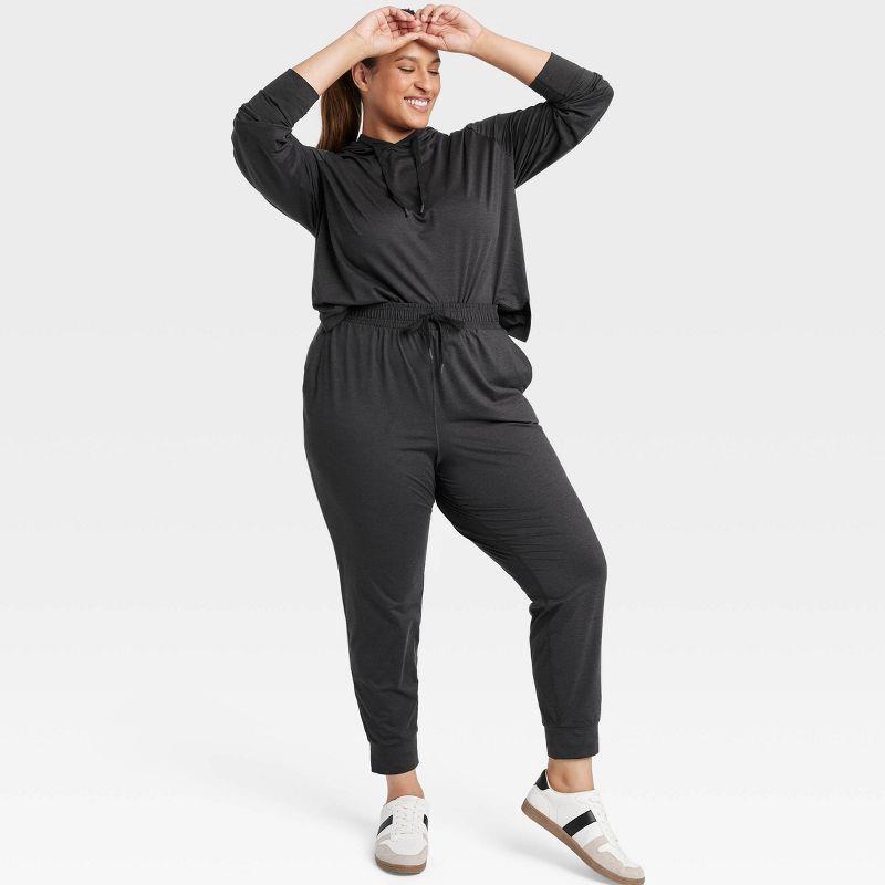 slide 4 of 4, Women's Soft Stretch Mid-Rise Jogger Pants - All In Motion™ Heathered Black XXL: Moisture Wicking, Quick Drying, 1 ct