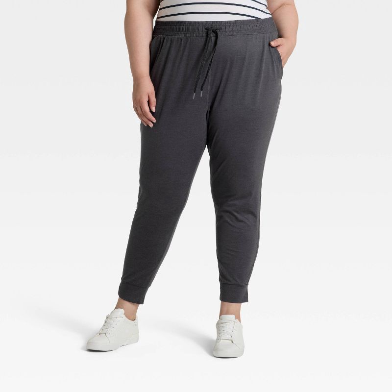 slide 1 of 4, Women's Soft Stretch Mid-Rise Jogger Pants - All In Motion™ Heathered Black XXL: Moisture Wicking, Quick Drying, 1 ct