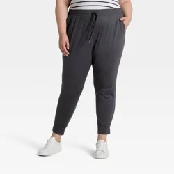 Women's Soft Stretch Mid-Rise Jogger Pants - All In Motion™ Heathered Black XXL: Moisture Wicking, Quick Drying