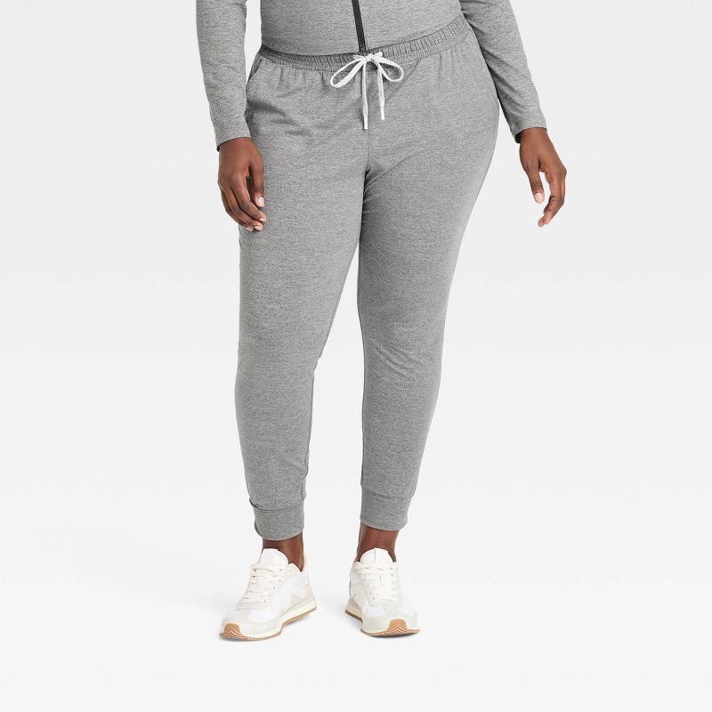 slide 3 of 5, Women's Soft Stretch Mid-Rise Jogger Pants - All In Motion™ Heathered Gray S: Bottoms, Moisture Wicking, 1 ct