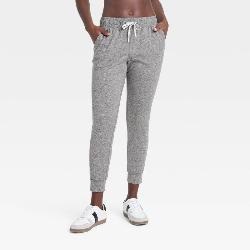slide 1 of 5, Women's Soft Stretch Mid-Rise Jogger Pants - All In Motion™ Heathered Gray XL: Moisture Wicking, Quick Drying, 1 ct
