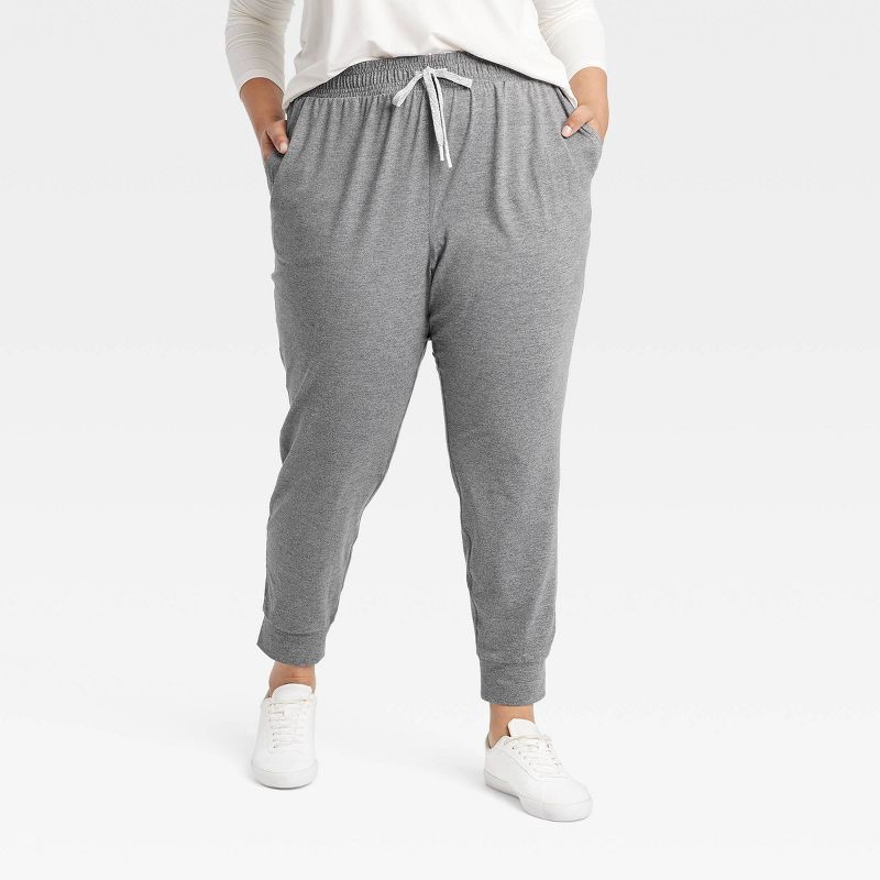 slide 1 of 3, Women's Soft Stretch Mid-Rise Jogger Pants - All In Motion™ Heathered Gray XXL: Moisture Wicking, Quick Drying, UPF 50+, 1 ct
