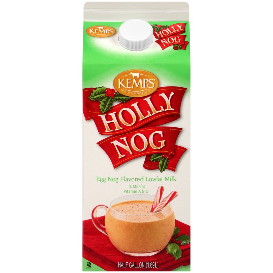 slide 1 of 1, Kemps Holly Nog Flavored Lowfat Milk, 1/2 gal