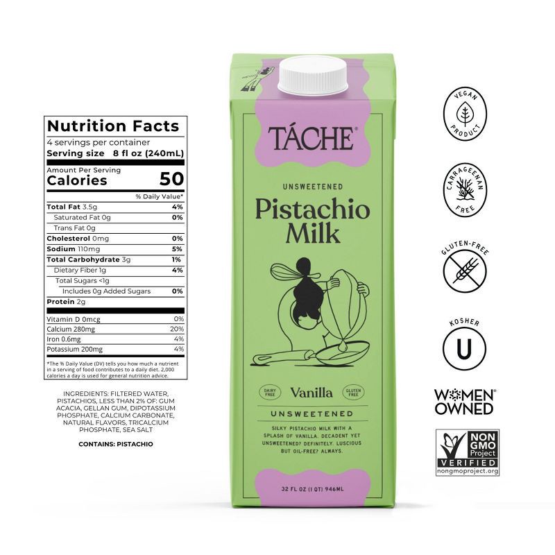 slide 4 of 4, Tache Pistachio Milk Unsweetened Vanilla - 32 fl oz, 32 fl oz