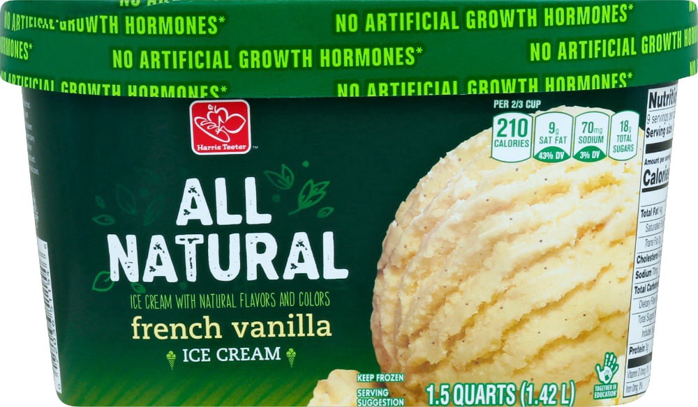 slide 1 of 3, Harris Teeter All Natural French Vanilla Ice Cream, 48 fl oz
