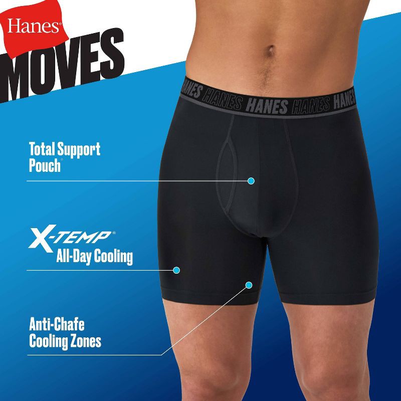 slide 7 of 9, Hanes Premium Hanes Moves Premium Men's Anti-Chafe Total Support Pouch X-Temp Boxer Briefs 2pk - Black/Blue S: Moisture Wicking, 4-Way Stretch, Breathable Mesh, 2 ct