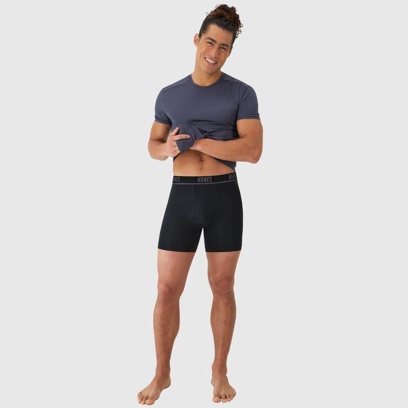 slide 8 of 9, Hanes Premium Hanes Moves Premium Men's Anti-Chafe Total Support Pouch X-Temp Boxer Briefs 2pk - Black/Blue S: Moisture Wicking, 4-Way Stretch, Breathable Mesh, 2 ct