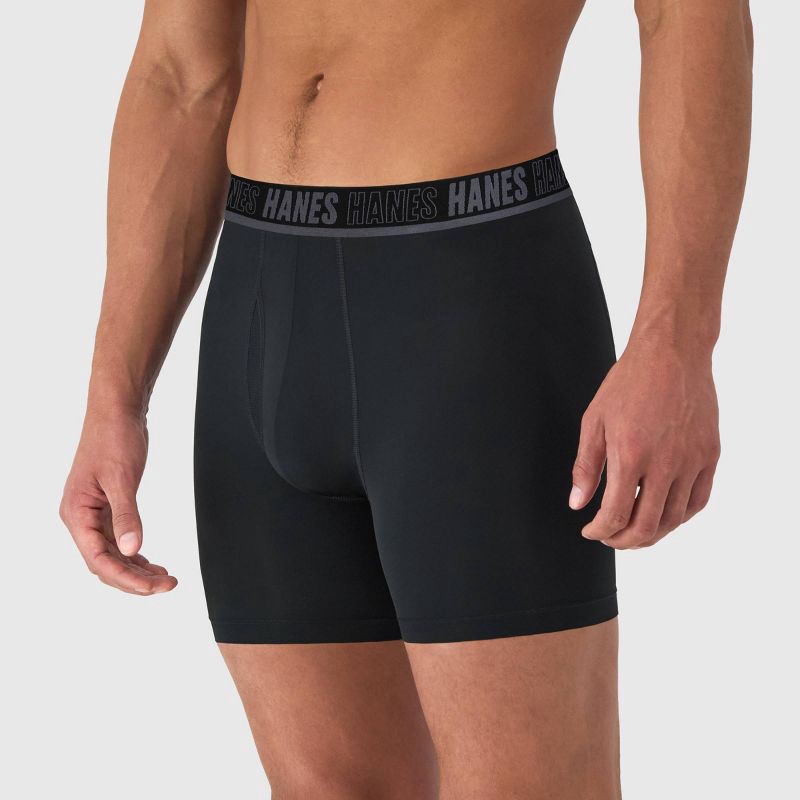 slide 5 of 9, Hanes Premium Hanes Moves Premium Men's Anti-Chafe Total Support Pouch X-Temp Boxer Briefs 2pk - Black/Blue L: Moisture Wicking, Breathable Mesh, 2 ct