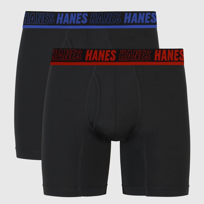 slide 1 of 9, Hanes Premium Hanes Moves Premium Men's Anti-Chafe X-Temp Boxer Briefs 2pk - Black S: Moisture Wicking, 4-Way Stretch, Breathable Mesh, Tagless, 2 ct