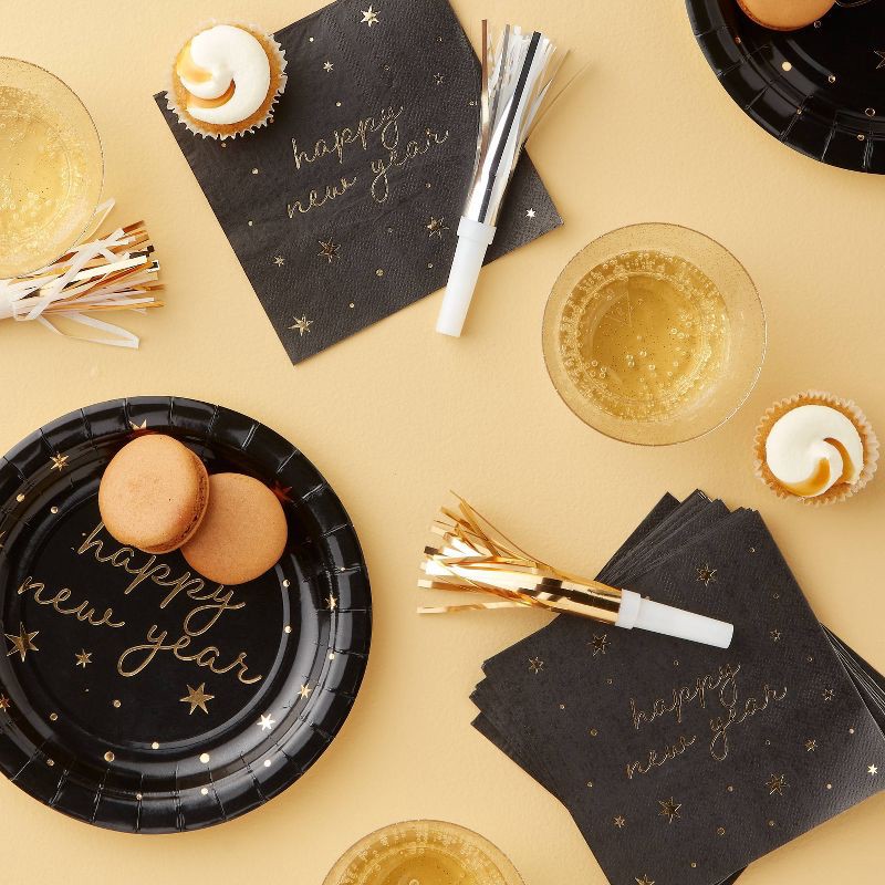 slide 2 of 3, 20ct Happy New Year Snack Paper Plates Black/Gold - Spritz™, 20 ct