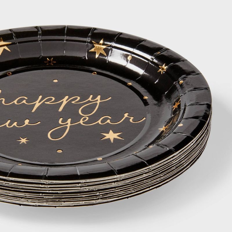 slide 3 of 3, 20ct Happy New Year Snack Paper Plates Black/Gold - Spritz™, 20 ct