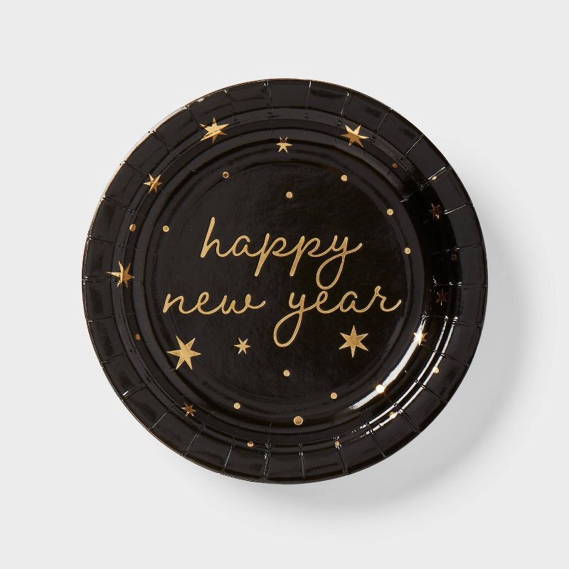 slide 1 of 3, 20ct Happy New Year Snack Paper Plates Black/Gold - Spritz™, 20 ct