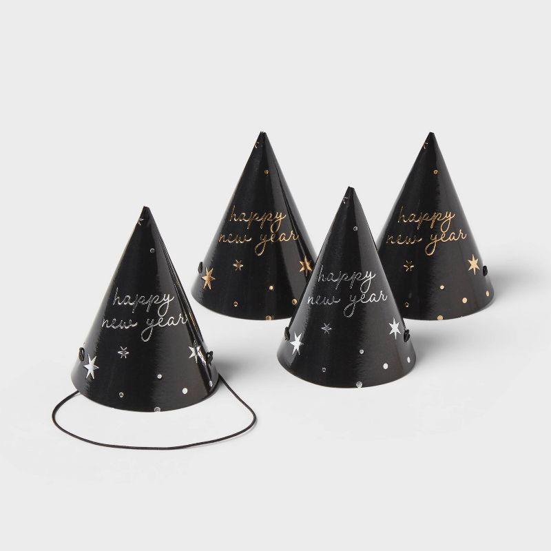 slide 1 of 3, 4ct New Years Eve Party Hats Black - Spritz™, 4 ct