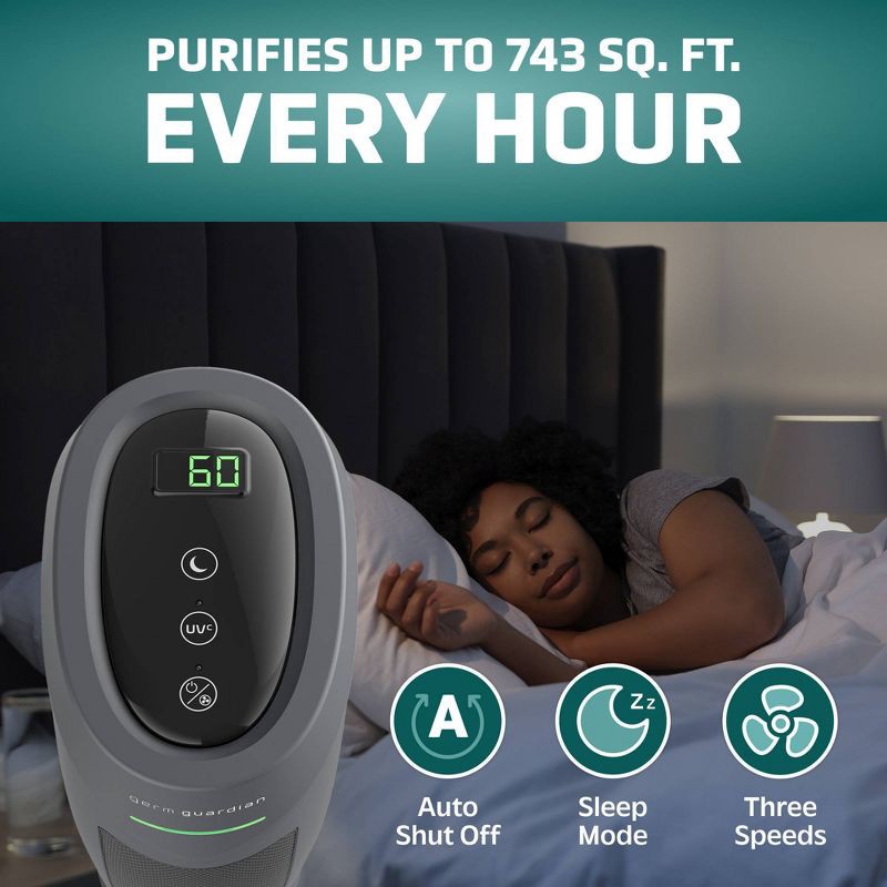 slide 4 of 16, Germ Guardian GermGuardian Intelligent 22in Tower Air Purifier HEPA Filter UV-C Intellisense with AQI: UV Light Sanitizer, 500-800 sq. ft. Coverage, 1 ct