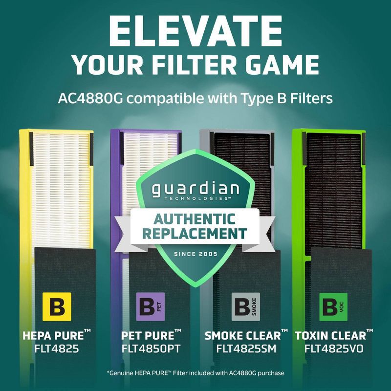 slide 7 of 16, Germ Guardian GermGuardian Intelligent 22in Tower Air Purifier HEPA Filter UV-C Intellisense with AQI: UV Light Sanitizer, 500-800 sq. ft. Coverage, 1 ct