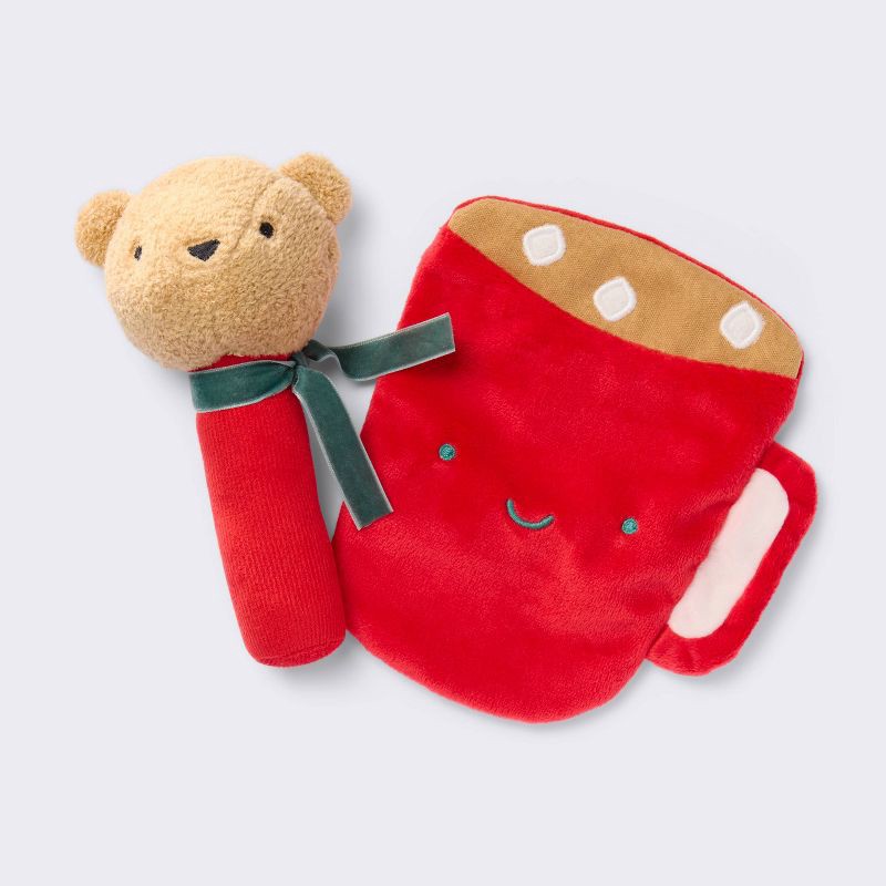 slide 1 of 3, Bear Soft Rattle + Hot Cocoa Crinkle Paper Christmas Plush Baby Toy - Cloud Island™, 1 ct