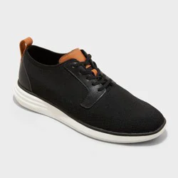 Men's Zeke Knit Dress Sneakers - Goodfellow & Co™ Black 7: Lace-Up, Cushioned Footbed, Memory Foam Insole, Faux Leather