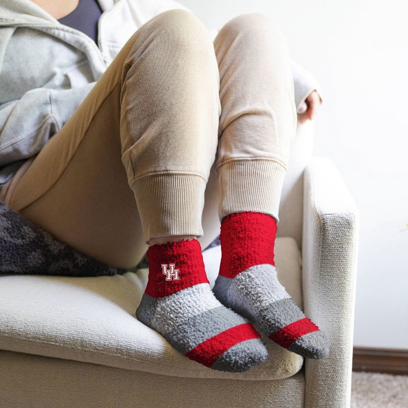 slide 3 of 3, NCAA Houston Cougars Neapolitan Stride Fuzzy Socks: Ankle Knit Multi-Stripe Design, 1 ct