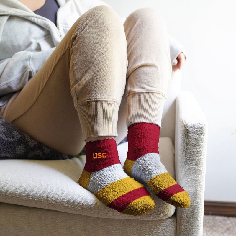slide 3 of 3, NCAA USC Trojans Neapolitan Stride Fuzzy Socks: Multi-Stripe Ankle Knit, 1 ct