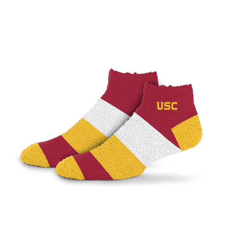 slide 1 of 3, NCAA USC Trojans Neapolitan Stride Fuzzy Socks: Multi-Stripe Ankle Knit, 1 ct