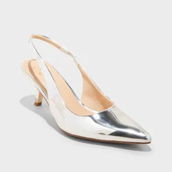 Women's Aubrey Slingback Heels with Memory Foam Insole - A New Day™ Silver 10