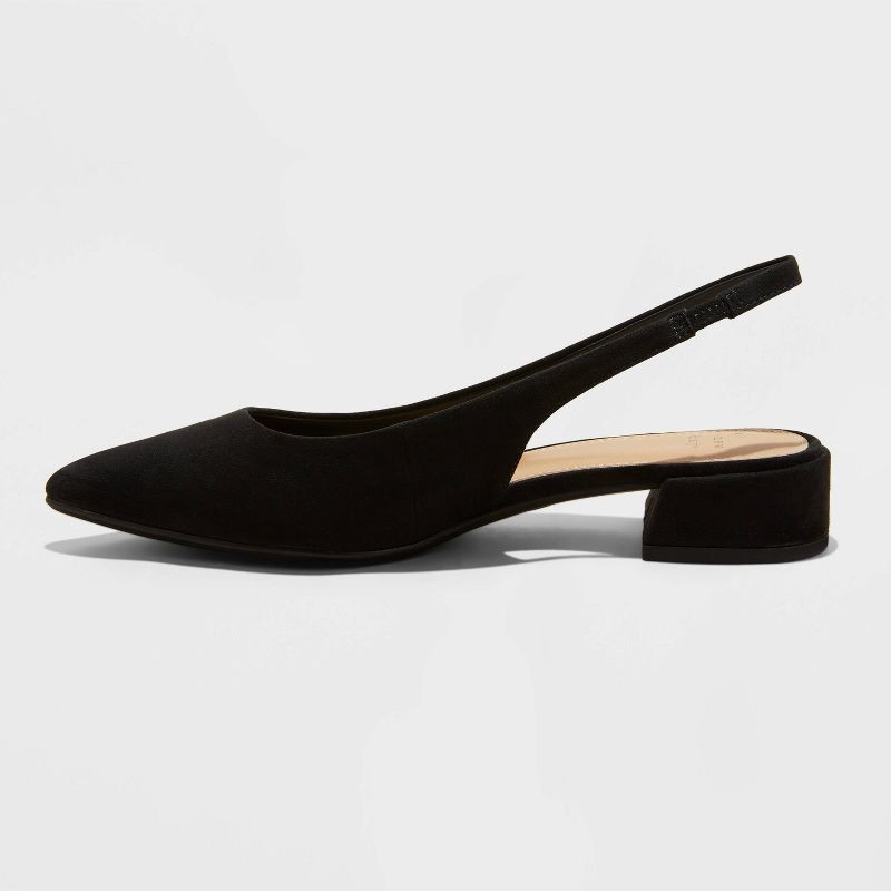slide 2 of 4, Women's Elle Slingback Pointed Toe Heels - A New Day™ Black 11: Cushioned Insole, Block Heel, Textured Outsole, 1 ct