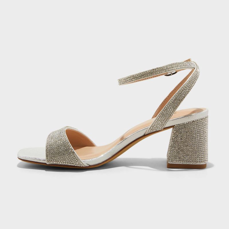 slide 2 of 4, Women's Shannon Heels with Memory Foam Insole - A New Day™ Silver 9: Ankle Strap, Block Heel Sandals, 1 ct