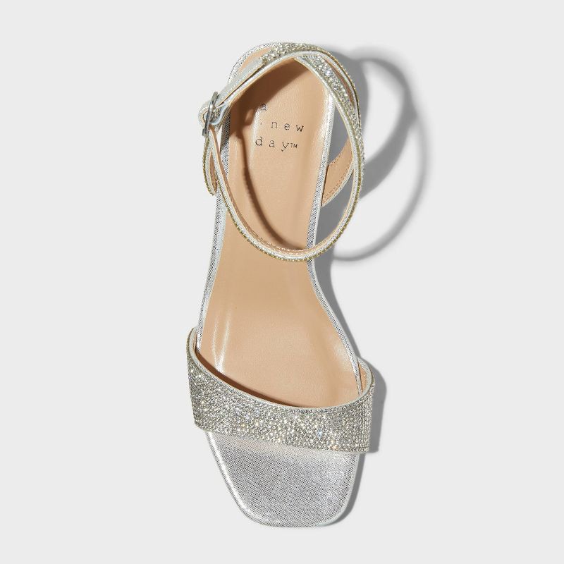 slide 3 of 4, Women's Shannon Heels with Memory Foam Insole - A New Day™ Silver 9.5: Ankle Strap, Block Heel, Open Toe, 1 ct