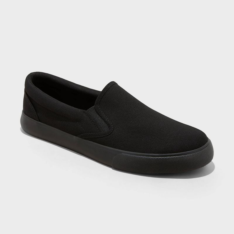 slide 1 of 4, Men's Phillip Twin Gore Sneakers - Goodfellow & Co™ Black Onyx 9.5: Slip-On, Padded Collar, Rubber Outsole, Medium Width, 1 ct