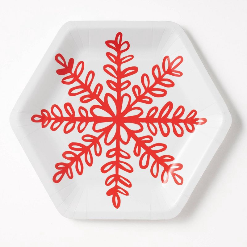 slide 1 of 3, 10ct 7" Christmas Snowflake Hex Shaped Snack Plates - Spritz™, 10 ct