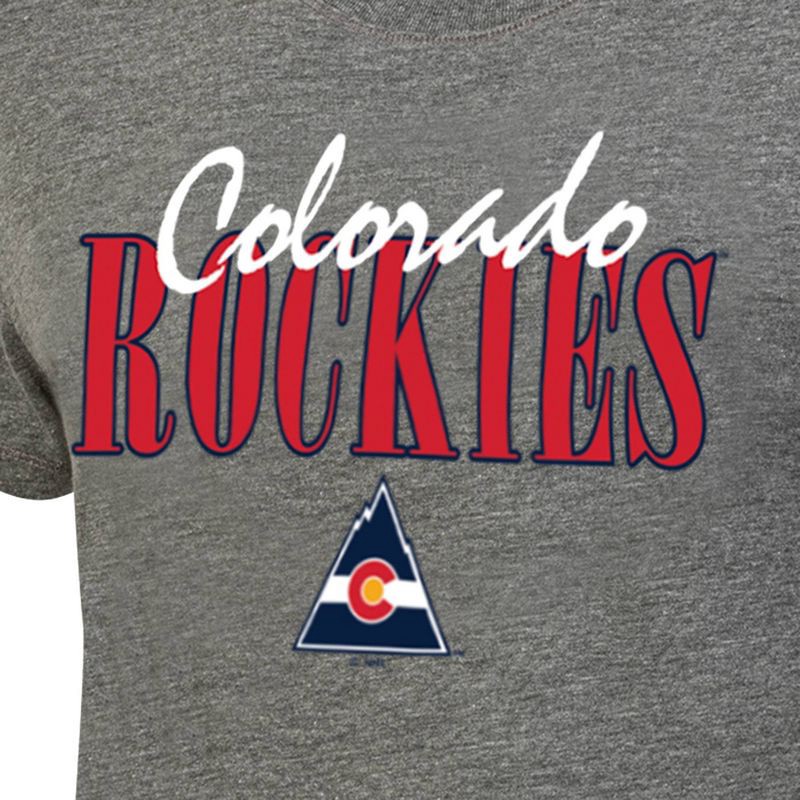 slide 3 of 3, NHL Colorado Rockies Women's Gray Vintage T-Shirt with Flocking - L: Cotton-Polyester Blend, Crew Neck, Short Sleeve, 1 ct