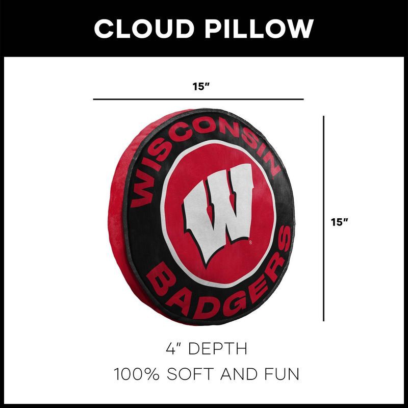 slide 2 of 4, 15" NCAA Wisconsin Badgers Cloud Pillow: Team Logo Round Plush, 1 ct