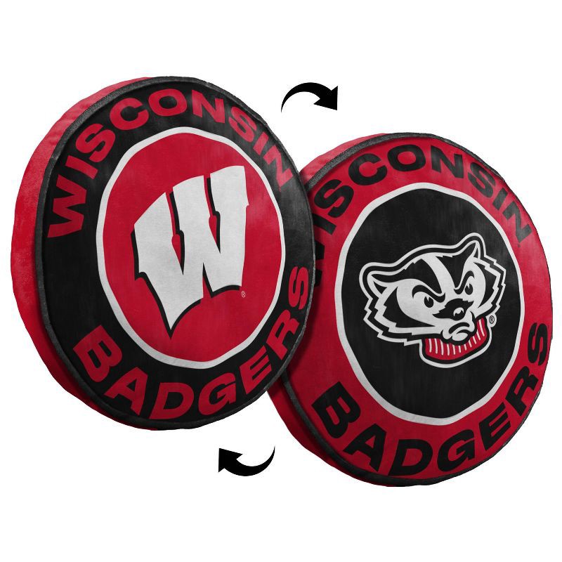 slide 3 of 4, 15" NCAA Wisconsin Badgers Cloud Pillow: Team Logo Round Plush, 1 ct