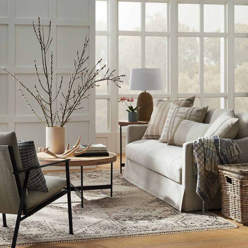 slide 2 of 4, Threshold designed w/Studio McGee 5'x7' Knolls Authentic Handknotted Distressed Persian Rug Gray/Ivory/Black - Threshold™ designed with Studio McGee, 1 ct