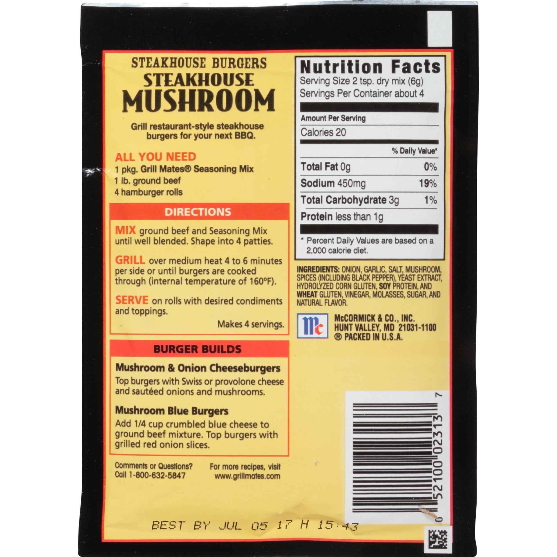 slide 4 of 6, McCormick Grill Mates Steakhouse Mushroom Seasoning Mix, 0.87 oz